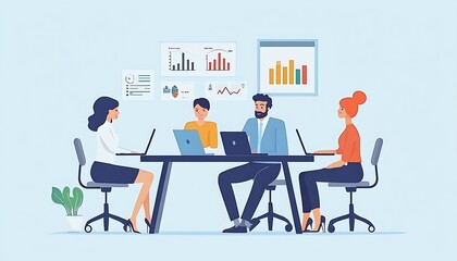 Fototapeta premium Businesspeople Analyzing Data on Laptops Around a Table