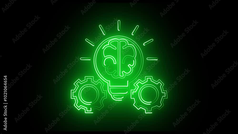 Poster light bulb and setting neon icon in green color . elements of idea set. simple icon for websites, we