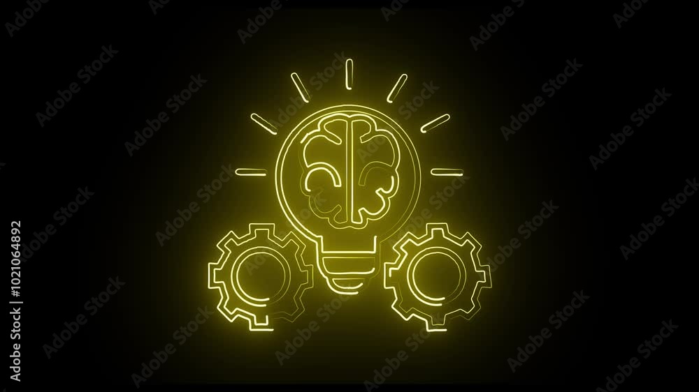 Poster light bulb and setting neon icon in yellow color . elements of idea set. simple icon for websites, w