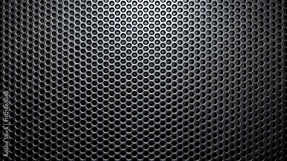 Poster metallic grid of round holes with a diagonal pattern