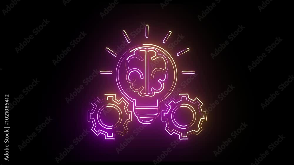 Poster light bulb and setting neon icon in pink and yellow color. elements of idea set. simple icon for web