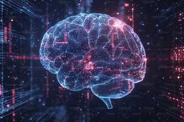 Digitales Gehirn Künstliche Intelligenz Datenverarbeitung Maschinelles Lernen Big Data Glühende Neondarstellung Technologisches Design Digitale Intelligenz Futuristische Visualisierung AI-Konzepte Wis