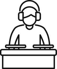 Professional dj playing music with headphones on mixer console icon