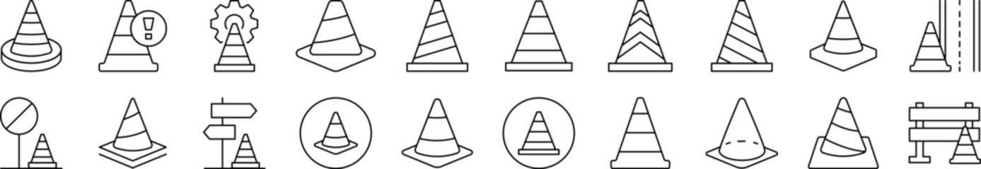 Traffic Cone Related Line Icon Collection. Editable Stroke. Perfect for Infographics, Articles, Books, Flyers, Banners