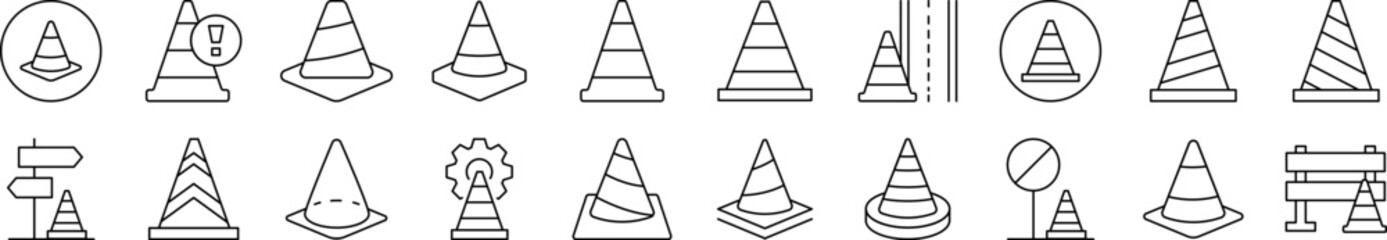 Traffic Cone Outline Picture Collection. Editable Stroke. Perfect for Infographics, Articles, Books, Flyers, Banners