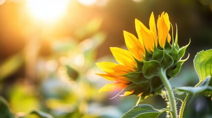 Sunflower basking in the warm glow of a sunlit field, capturing the essence of summer.