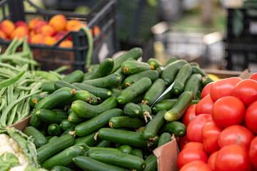 Fresh vegetables displayed on a farmer's market counter
