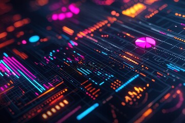 Obraz premium Datenvisualisierung Konzept Bunte Grafiken Futuristisches Design Digitale Analyse Big Data Moderne Technologie Neonfarben Data Science Visualisierungsstrategie Dynamische Diagramme Technologiekonzept 