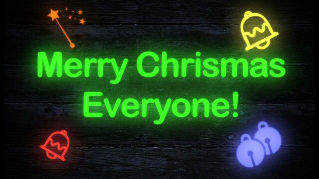 merry christmas everyone neon effect sign on a dark wood background