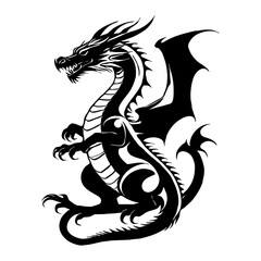 Dragon. Line art. Logo design for use in graphics. T-shirt print, tattoo design. Minimalist illustration for printing on wall decorations.