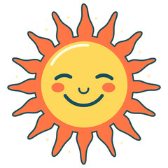 Bright Yellow Cartoon Sun with a Smiling Face, Perfect for Children's Artwork and Fun Designs