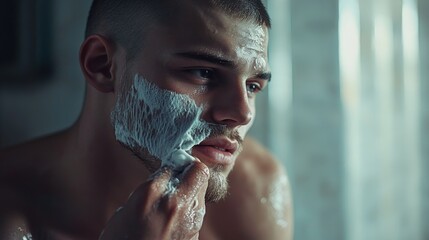 A person shaving his facial hair with a razor, a common grooming practice
