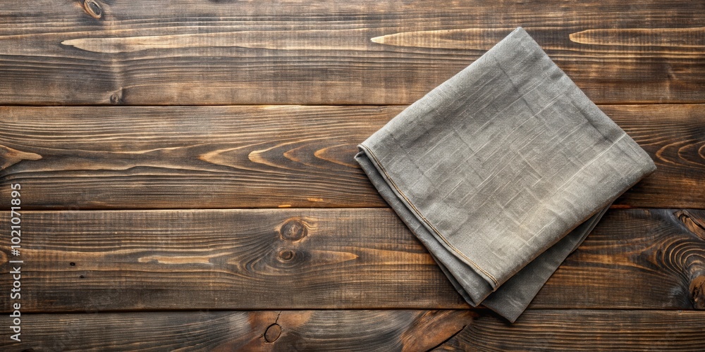 Poster A Rustic Linen Napkin on a Weathered Wooden Surface with Ample Space for Text or Imagery