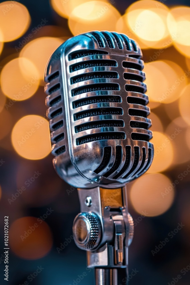 Aufkleber a close-up shot of a microphone with colorful lights in the background