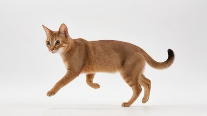 Fototapeta premium Fawn abyssinian cat on grey background