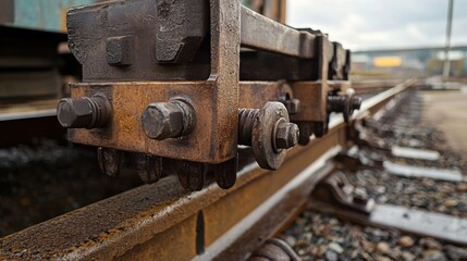 Close-Up of Rusty Train Track Components