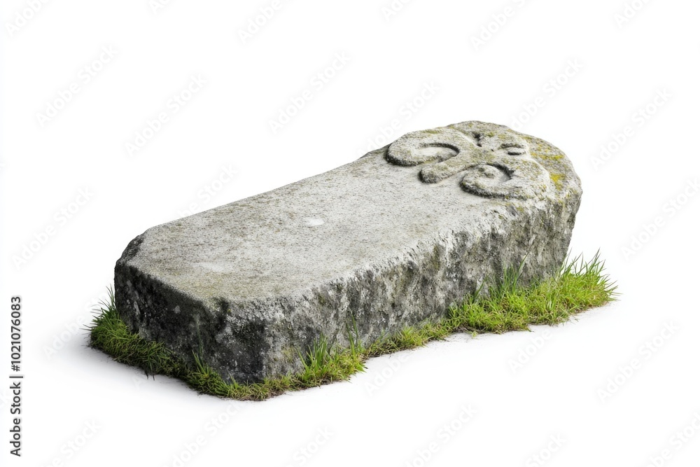 Poster a stone with a face carved into it, perfect for use in artistic or decorative contexts