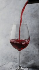 Close-up of red wine being poured into a glass against a grey background