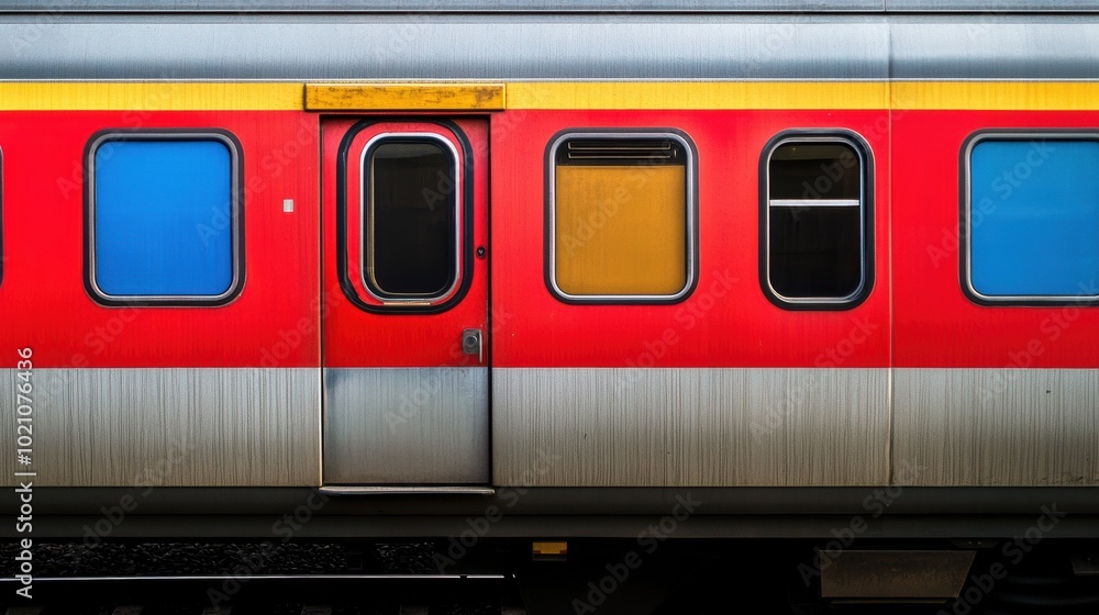 Wall mural colorful train car with blue and yellow windows