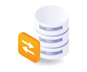 Server database transfer process isometric illustration