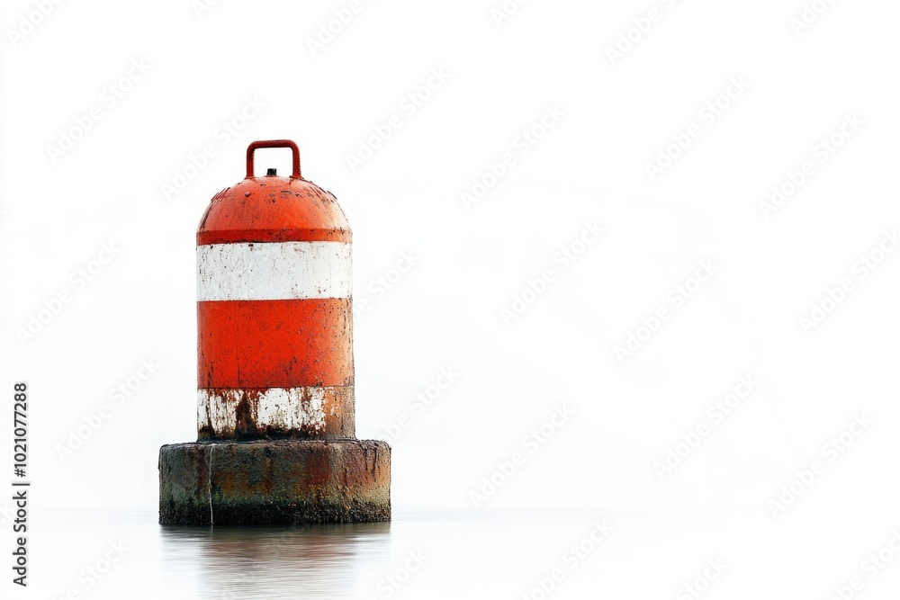 Poster a floating buoy with red and white stripes, visible above the surface of the water