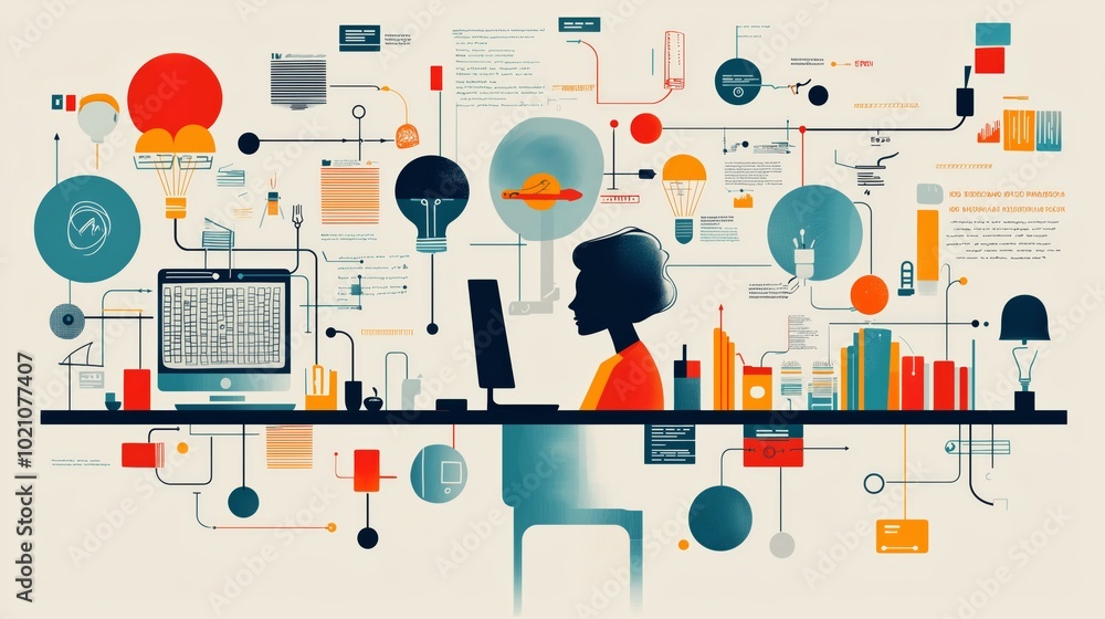 Poster abstract infographic of workflow stages in design process