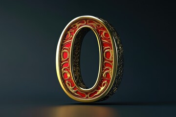 A gold and red letter O on a black background, perfect for use in designs related to luxury, elegance, or sophistication