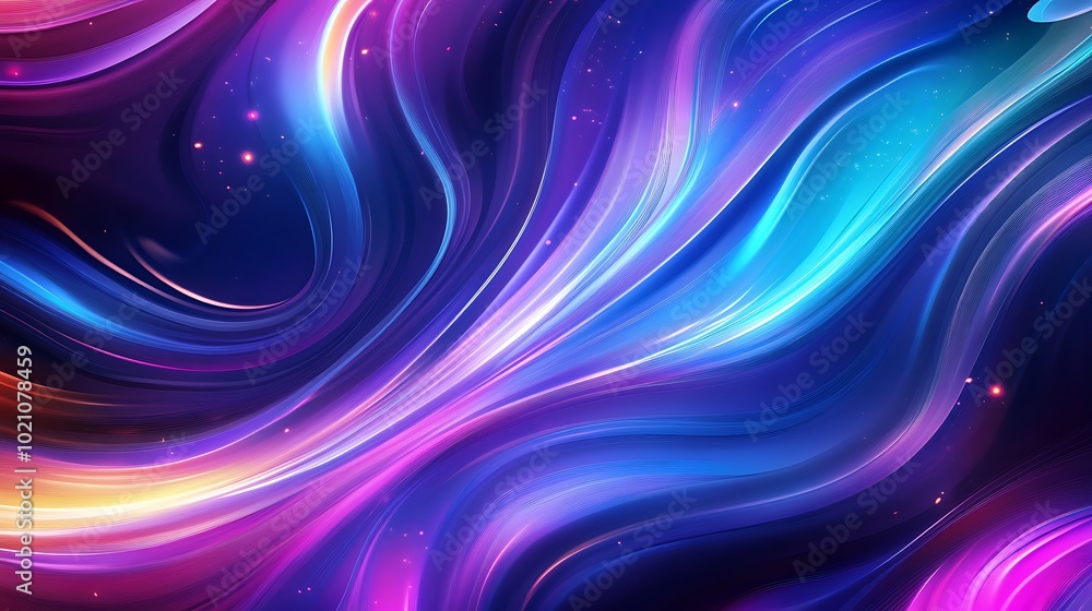 Poster abstract swirling gradient background with glowing particles