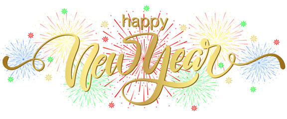 Happy New Year calligraphy Golden hand drawn text