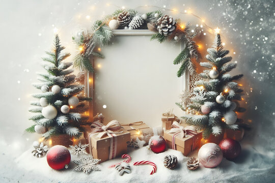 Natale. Capodanno. Decorazioni natalizie su sfondo bianco con spazio per testo.