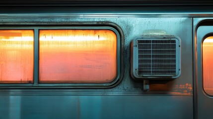 Urban Train Window at Sunset Glow