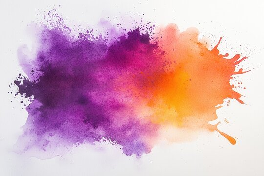 Aquarell Farbklecks Abstrakt Lila Orange Rosa K&uuml;nstlerisch Farbverlauf Kreative Kunst Hintergrund Moderne Malerei Frische Farben Minimalistischer Stil Dekor Wandbild Farbspritzer &Auml;sthetik Wasserfarben