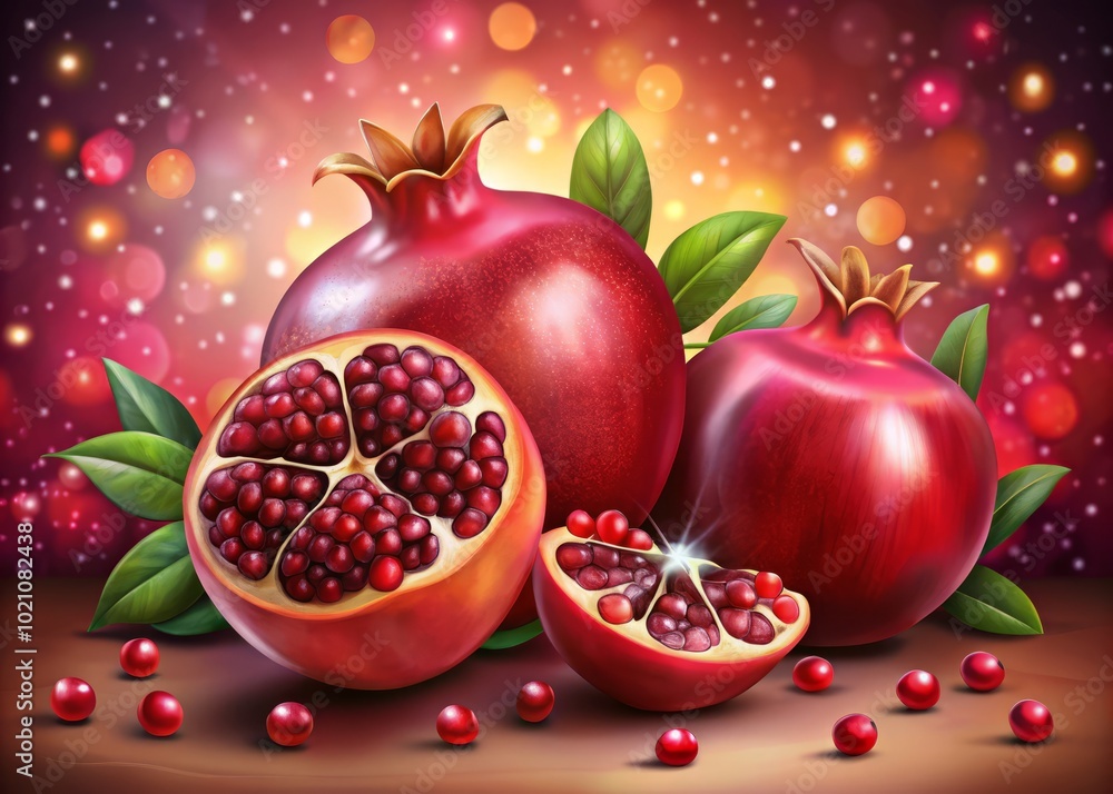 Aufkleber explore a delightful set of hand-drawn pomegranate vectors, enriched with a soft bokeh effect, ideal