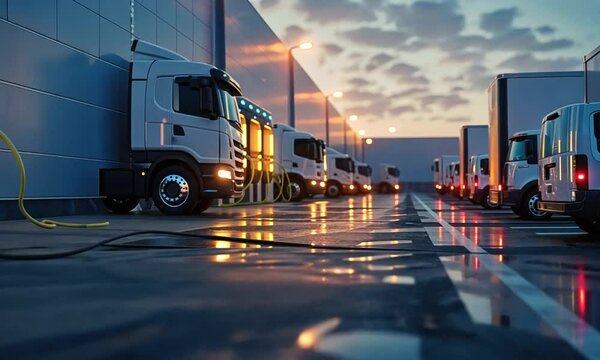 Electric Trucks Charging at a Logistics Facility