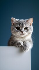 Cute Cat Portrait with Blue Background