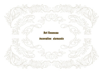 Art Nouveau floral frames, corners, and borders. Vector.