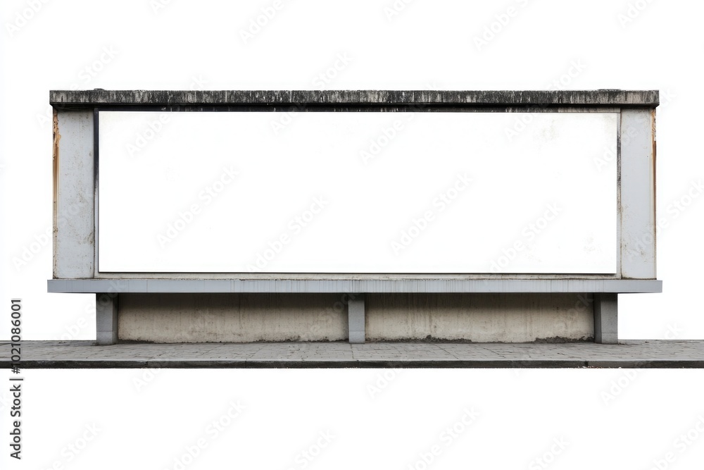 Poster A simple and clean design of an empty bench with a white screen, ideal for use in interior or exterior settings