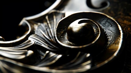 Close-up of an ornate metallic design showcasing intricate patterns and textures.