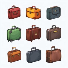 Collection of colorful suitcases in various styles, perfect for travel.