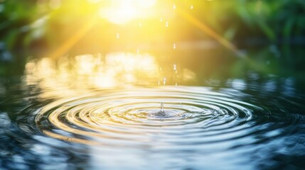 Serene ripples on a pond with sunlight filtering through, creating a tranquil and soothing atmosphere.