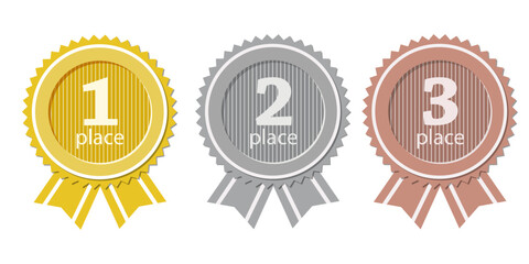 3 Medals of gold, silver and bronze. Vector design.