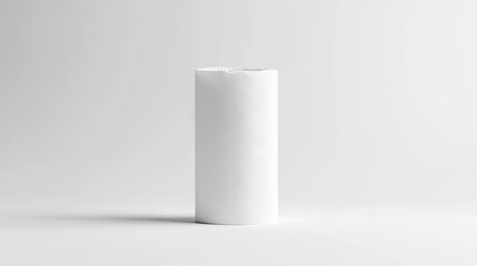 Rolled tissue paper with smooth texture, standing upright against a plain white background. Ideal for bathroom or home essentials imagery.