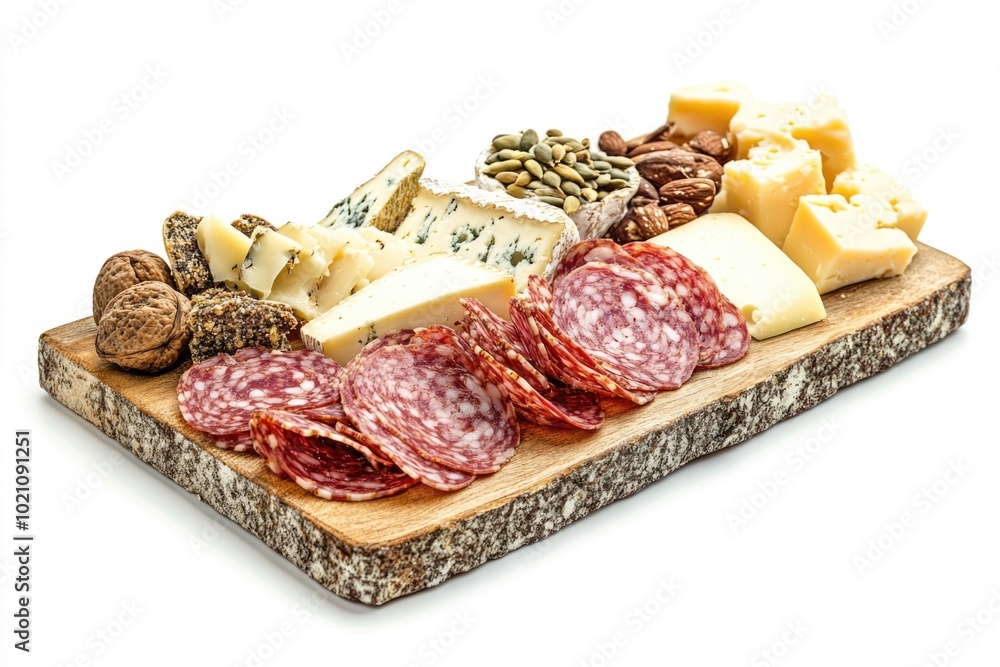 Poster Assorted meats and cheeses arranged on a platter for serving or display