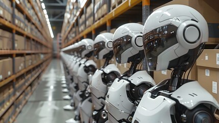 Fototapeta premium Robots Organizing Boxes in Warehouse Environment