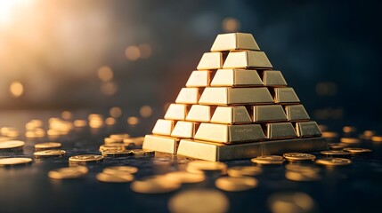 Surreal Stack of Gold Bars on Dark Surface
