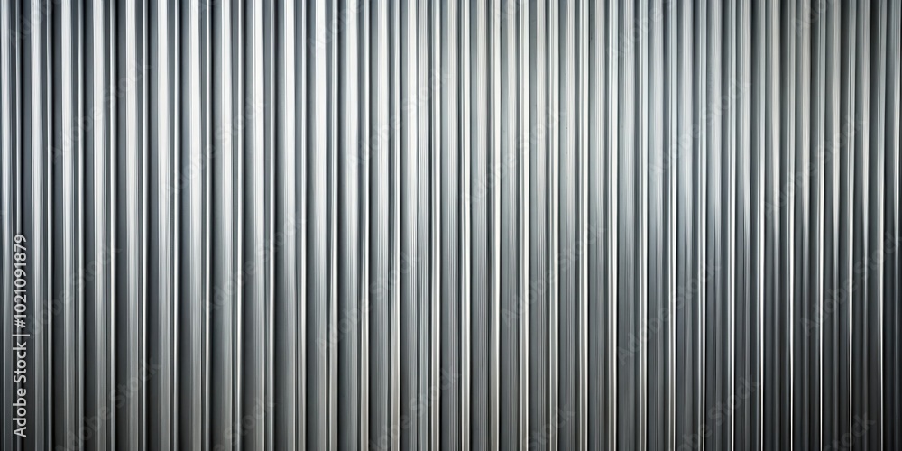 Poster a close up of vertical metal flutes - a repeating pattern of silver and gray tones creating a textur