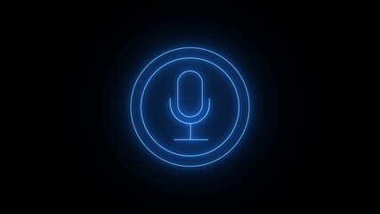 neon microphone icon animation on black background. voice recording icon animation.