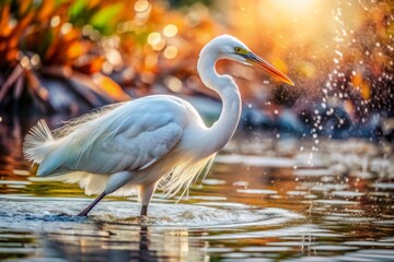 Naklejka premium In a stunning natural setting, the elegant Egretta Garzetta captivates with its ethereal white feathers, blending the essence of fashion photography