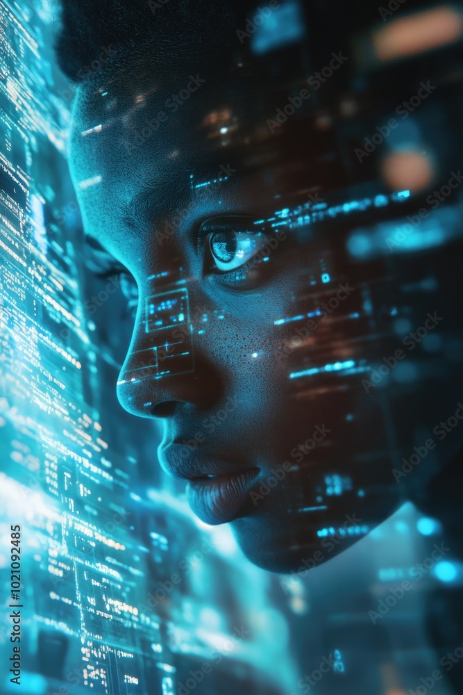 Leinwandbilder close-up of a person looking at a computer screen with focus on their expression