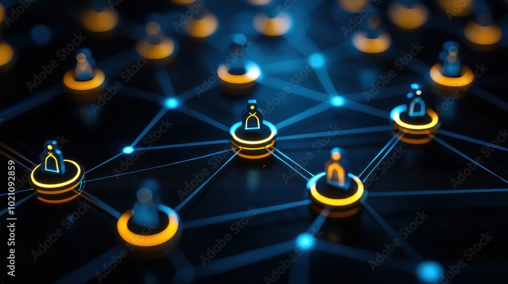 Poster digital network connections with glowing nodes